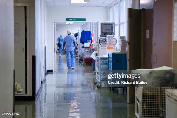 hospital corridor with staff. - corridor stock pictures, royalty-free photos & images