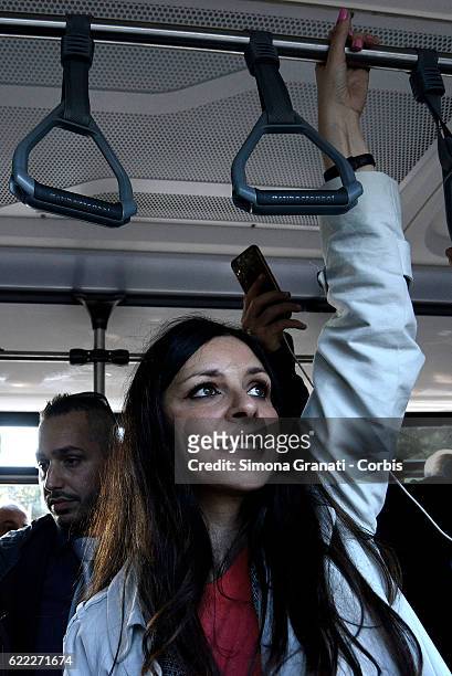 The councilor for mobility Linda Meleo traveling by bus during the presentation of the first 25 of 150 new buses purchased from the Capitol,on...
