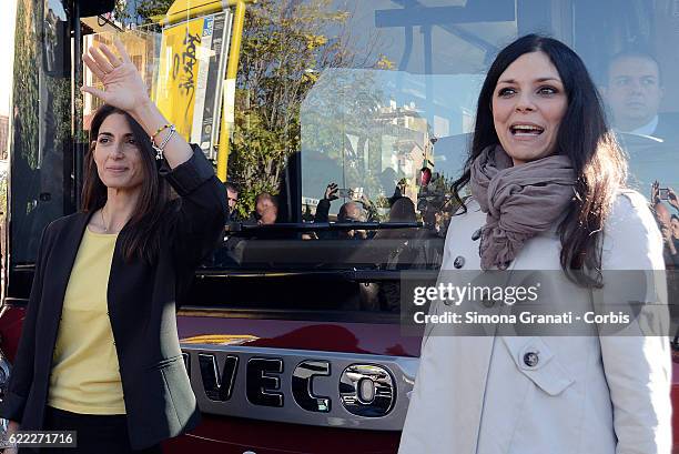 The mayor of Rome, Virginia Raggi and the councilor for mobility Linda Meleo during the presentation of the first 25 of 150 new buses purchased from...