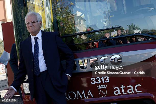 Of ATAC Manuel Fantasia during the presentation of the first 25 of 150 new buses purchased from the Capitol,on November 9, 2016 in Rome, Italy.