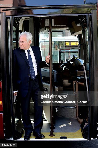 Of ATAC Manuel Fantasia during the presentation of the first 25 of 150 new buses purchased from the Capitol,on November 9, 2016 in Rome, Italy.