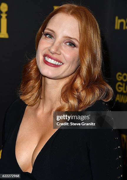 Jessica Chastain arrives at the Hollywood Foreign Press Association And InStyle Celebrate The 2017 Golden Globe Award Season at Catch LA on November...