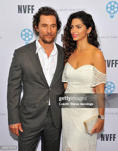 Actor Matthew McConaughey and wife Camila Alves attend the Caldwell Vineyards Maverick Actor Tribute during the 6th Annual Napa Valley Film Festival...