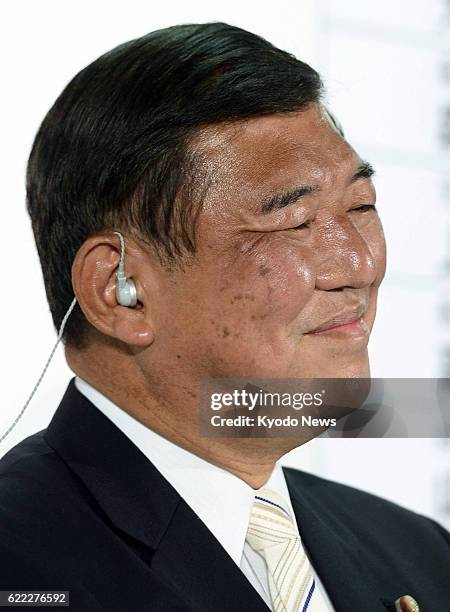 Japan - Shigeru Ishiba, secretary general of the ruling Liberal Democratic Party, is pictured at the party's headquarters in Tokyo as media...