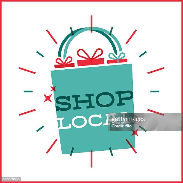 stockillustraties, clipart, cartoons en iconen met shop local shopping bag - duurzaam consumeren