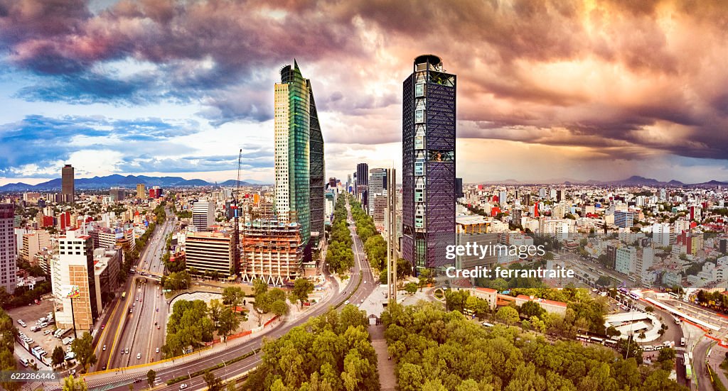 Aerial View of Mexico City skyline from Chapultepec Park