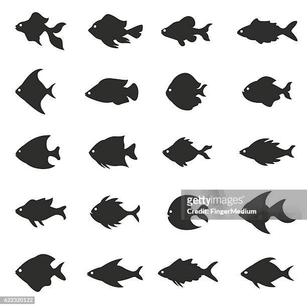 illustrazioni stock, clip art, cartoni animati e icone di tendenza di set di icone di pesce - seafood