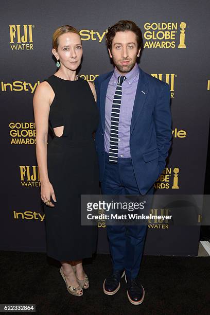 Jocelyn Towne and Simon Helberg arrive at the Hollywood Foreign Press Association and InStyle celebrate the 2017 Golden Globe Award Season at Catch...