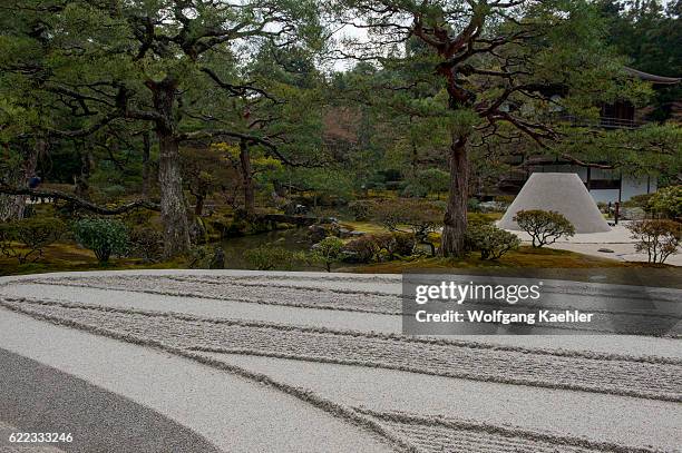 The sand garden in the garden of the Ginkaku-ji or Temple of the Silver Pavilion is a Zen temple in the Sakyo ward of Kyoto, Japan.