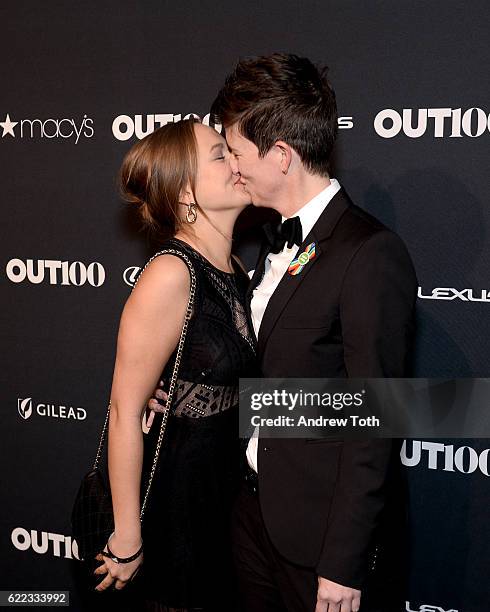 Hannah Willard and Amanda Dorsett attend the 2016 OUT100 Gala at Metropolitan West on November 10, 2016 in New York City.