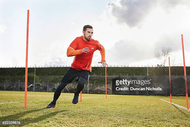 Footballer Aaron Ramsey is photographed for New Balance on April 5, 2016 in London, England.