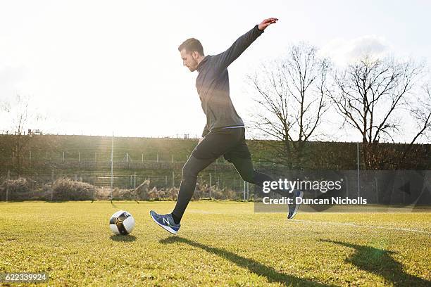 Footballer Aaron Ramsey is photographed for New Balance on April 5, 2016 in London, England.
