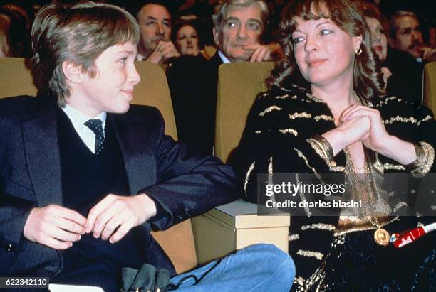 Austrian-born German actress Romy Schneider and her son David, attend the 6th Cesar Awards ceremony.