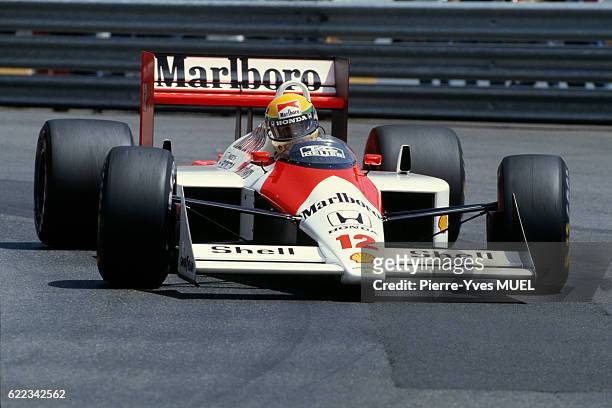 Brazilian formula one driver Ayrton Senna, of the McLaren-Honda racing team, during the 1988 Monaco Grand Prix.