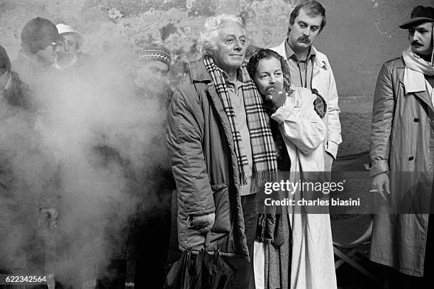 Austrian-born German actress Romy Schneider with Italian director and screenwriter Dino Risi on the set of his movie Fantasma d'Amore .