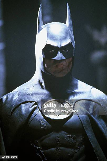 American actor Michael Keaton on the set of Batman, directed by Tim Burton.