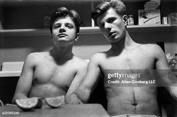Peter Orlovsky sits with his brother, Lafcadio, in their Bay Area apartment on Potrero Hill in 1955.