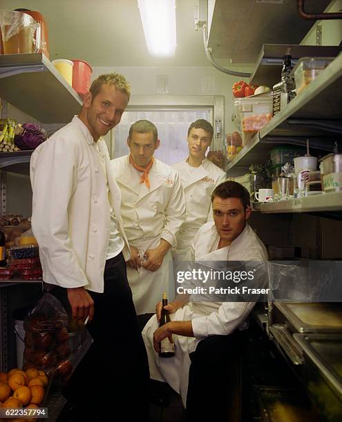 Bradley Cooper, Nicholas Brendon, John Francis Daley, and Owain Yeoman star in Kitchen Confidential.