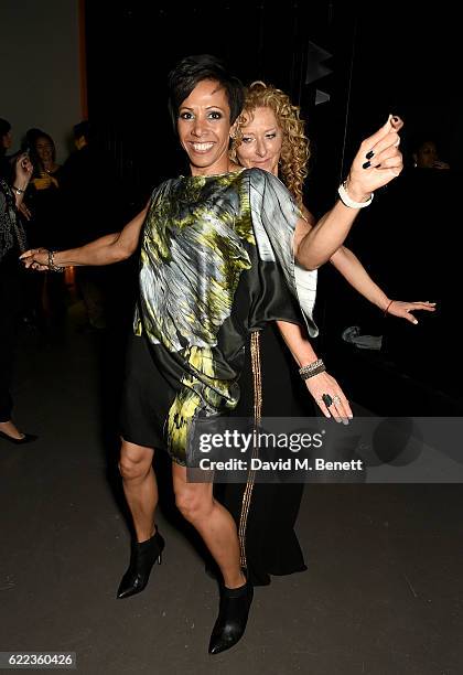 Kelly Holmes and Kelly Hoppen dance at the anniversary party for Kelly Hoppen MBE celebrating 40 years as an Interior Designer, at Alva Studios on...