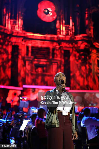 Laura Mvula rehearses for her performance at the Royal British Legion's Festival of Rememberance at Royal Albert Hall on November 11, 2016 in London,...