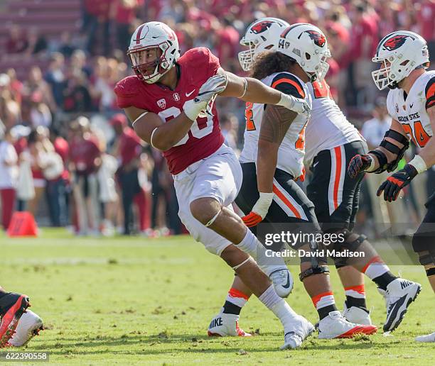 Solomon Thomas of the Stanford Cardinal plays in an NCAA Pac-12 football game against the Oregon State Beavers on November 5, 2016 at Stanford...