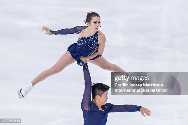 Marissa Castelli and Mervin Tran of the United States compete during Pairs Short Program on day one of the Trophee de France ISU Grand Prix of Figure...