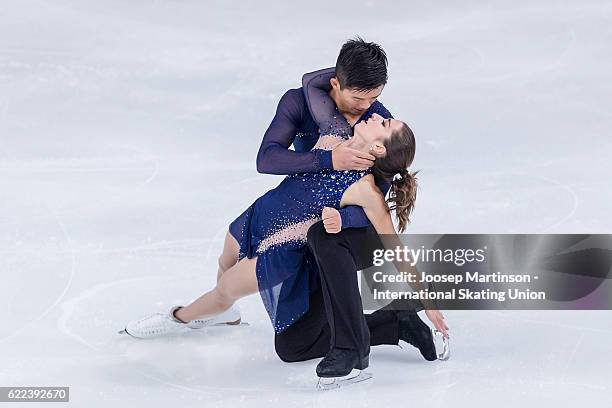 Marissa Castelli and Mervin Tran of the United States compete during Pairs Short Program on day one of the Trophee de France ISU Grand Prix of Figure...