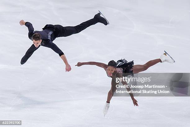 Vanessa James and Morgan Cipres of France compete during Pairs Short Program on day one of the Trophee de France ISU Grand Prix of Figure Skating at...