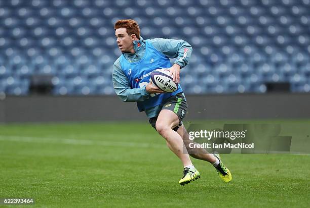 Andrew Kellaway of Australia takes part in the captains run at Murrayfield Stadium on November 11, 2016 in Edinburgh, Scotland.