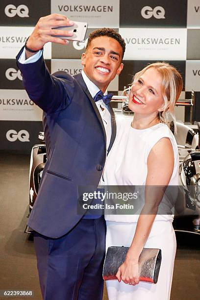 Cliff Goncalo, GQ Gentleman 2016 and german moderator Nova Meierhenrich attends the GQ Men of the year Award 2016 at Komische Oper on November 10,...