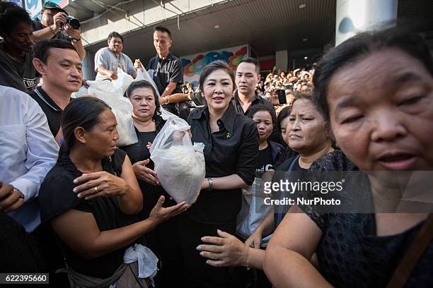 Thailand's Former Prime Minister Yingluck Shinawatra sell rice directly from the farmers outside Emperial Samrong Shopping Mall in Samut Prakan...