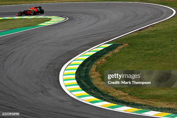 Max Verstappen of the Netherlands driving the Red Bull Racing Red Bull-TAG Heuer RB12 TAG Heuer on track during practice for the Formula One Grand...