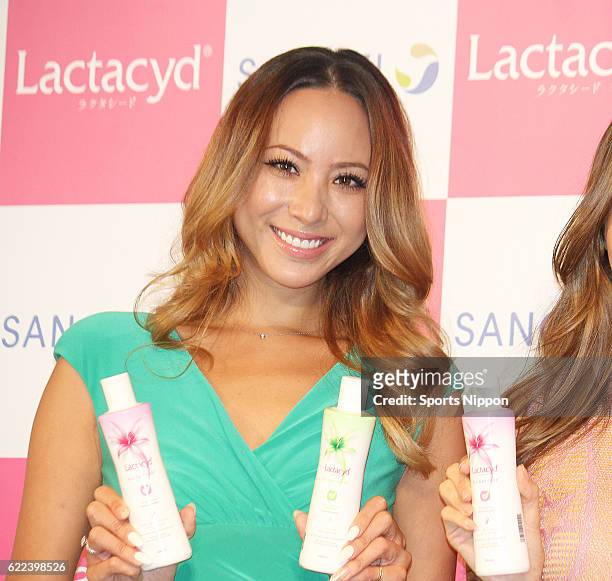 Model Angelica Michibata attends the Lactacyd products promotional event on November 10, 2015 in Tokyo, Japan.