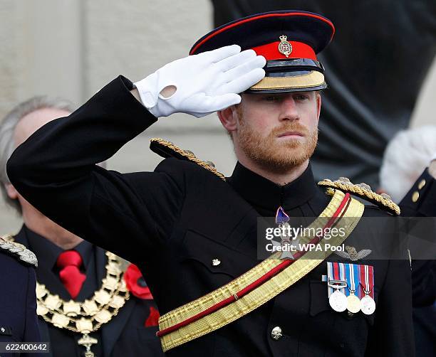 Prince Harry attends Armistice Day commemorations at the National Memorial Arboretum on November 11, 2016 in Stafford, United Kingdom. Armistice Day...