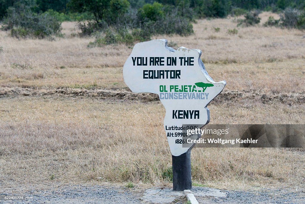 The Equator sign and marking in the Ol Pejeta Conservancy in...