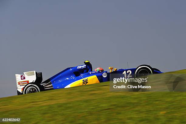 Felipe Nasr of Brazil driving the Sauber F1 Team Sauber C35 Ferrari 059/5 turbo on track during practice for the Formula One Grand Prix of Brazil at...