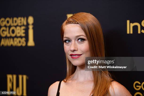 Actress Genevieve Angelson arrives at the Hollywood Foreign Press Association and InStyle celebrate the 2017 Golden Globe Award Season at Catch LA on...