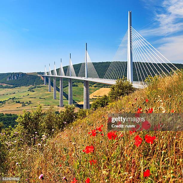 millau bridge, southern france - millau viaduct stock pictures, royalty-free photos & images
