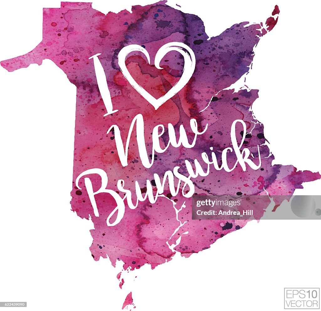 I Heart New Brunswick Vector Watercolor Map