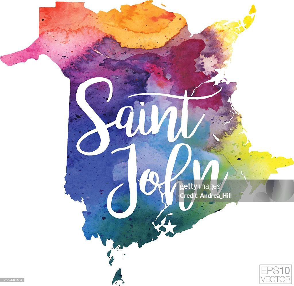 Saint John, New Brunswick Vector Watercolor Map