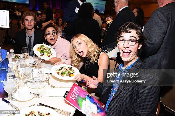 Jessica Marie Garcia, Audrey Whitby and Joey Bragg attend the The TMA 2016 Heller Awards on November 10, 2016 in Beverly Hills, California.