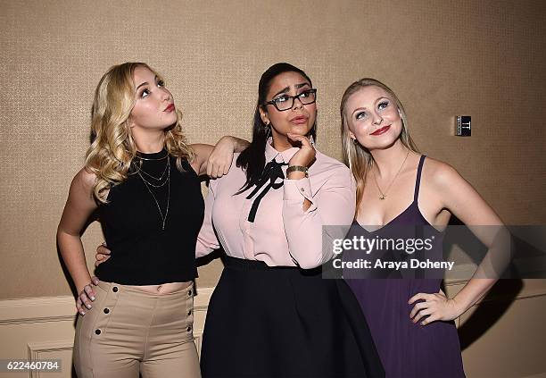 Audrey Whitby, Jessica Marie Garcia and Shelby Wulfert attend the The TMA 2016 Heller Awards on November 10, 2016 in Beverly Hills, California.