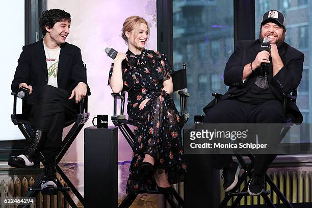 Actors Ezra Miller, Alison Sudol and Dan Fogler speak at The Build Series Presents "Fantastic Beasts And Where to Find Them" at AOL HQ on November...