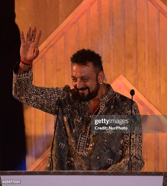 Indian actor Sanjay Dutt waves during the inauguration of the 22nd Kolkata International Film Festival in Kolkata , India on Friday , 11th November...