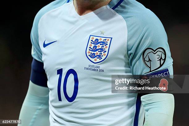 Wayne Rooney of England wears a Poppy black armband during the FIFA 2018 World Cup qualifying match between England and Scotland at Wembley Stadium...