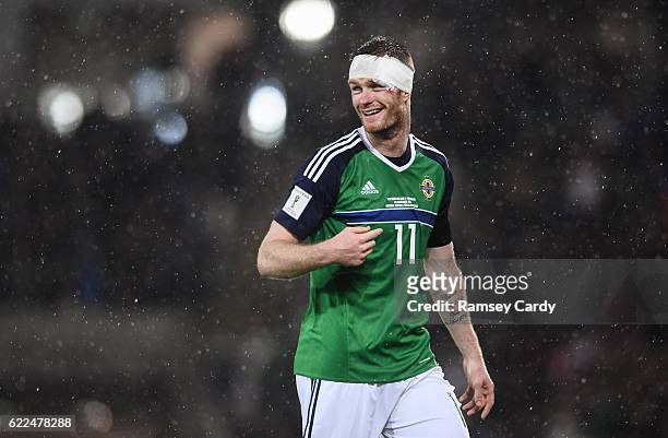 Northern Ireland , Ireland - 11 November 2016; Chris Brunt of Northern Ireland celebrates after scoring his side's fourth goal during the FIFA World...