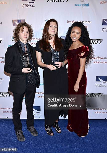 Britain Dalton, Natalie Lyon and Genneya Walton attend the The TMA 2016 Heller Awards on November 10, 2016 in Beverly Hills, California.