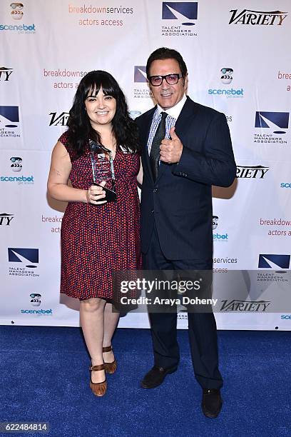 Izzy Arias and Frank Stallone attend the The TMA 2016 Heller Awards on November 10, 2016 in Beverly Hills, California.