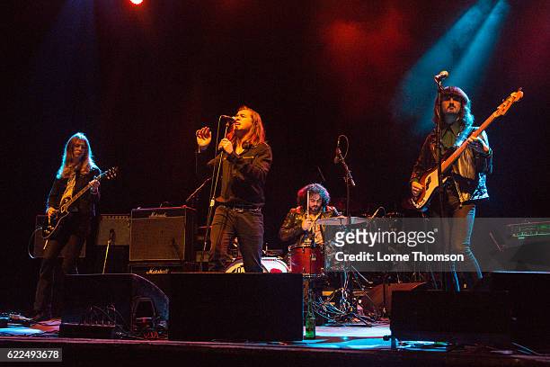 Lewis Grounds, Conor Wilde, Sayon Beaufort-Harwood and Cameron Gavin of Sittin Pretty performs at O2 Shepherd's Bush Empire on November 11, 2016 in...