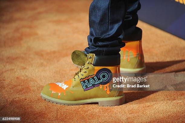 Nick Cannon, shoe detail, attends the 2016 Nickelodeon HALO awards at Basketball City Pier 36 - South Street on November 11, 2016 in New York City.
